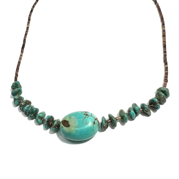 Vintage Native American Turquoise Heishi Bead Necklace Turquoise Chips & Shell - Picture 5 of 8